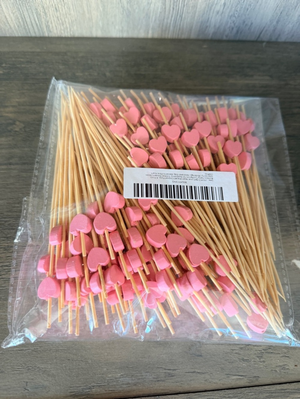Pink Heart Bamboo Cocktail Picks - Party Appetizer Sticks